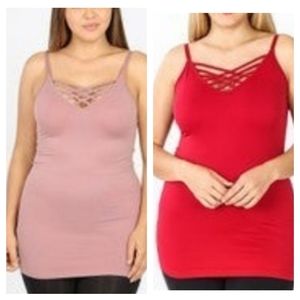 Zenana Plus Seamless Lattice Front Cami Tank Top